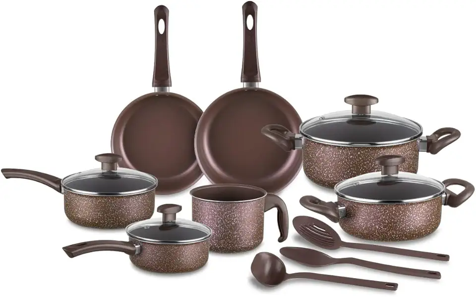 D'Italia - Jogo de Panelas 10 Peças Antiaderente com Tampa de Vidro Prestígio Marrom - D'Itália