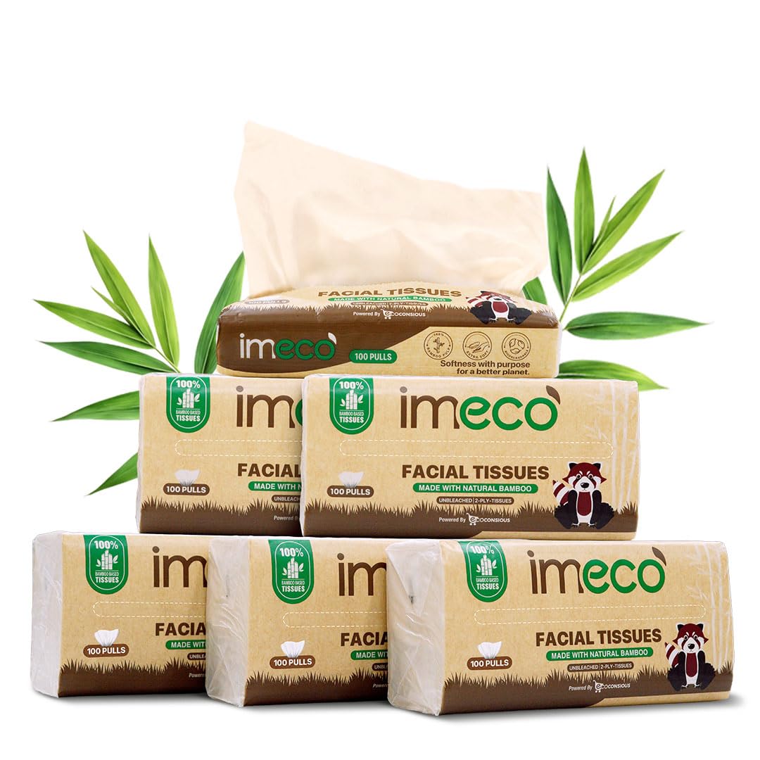 IMECO Bamboo Facial Tissues | 600 Pulls - 2 Ply | 100 Pulls (Pack of 6) | Ultra-Soft, Biodegradable & Skin Safe | Buy 3 Get 3 Free-image-44