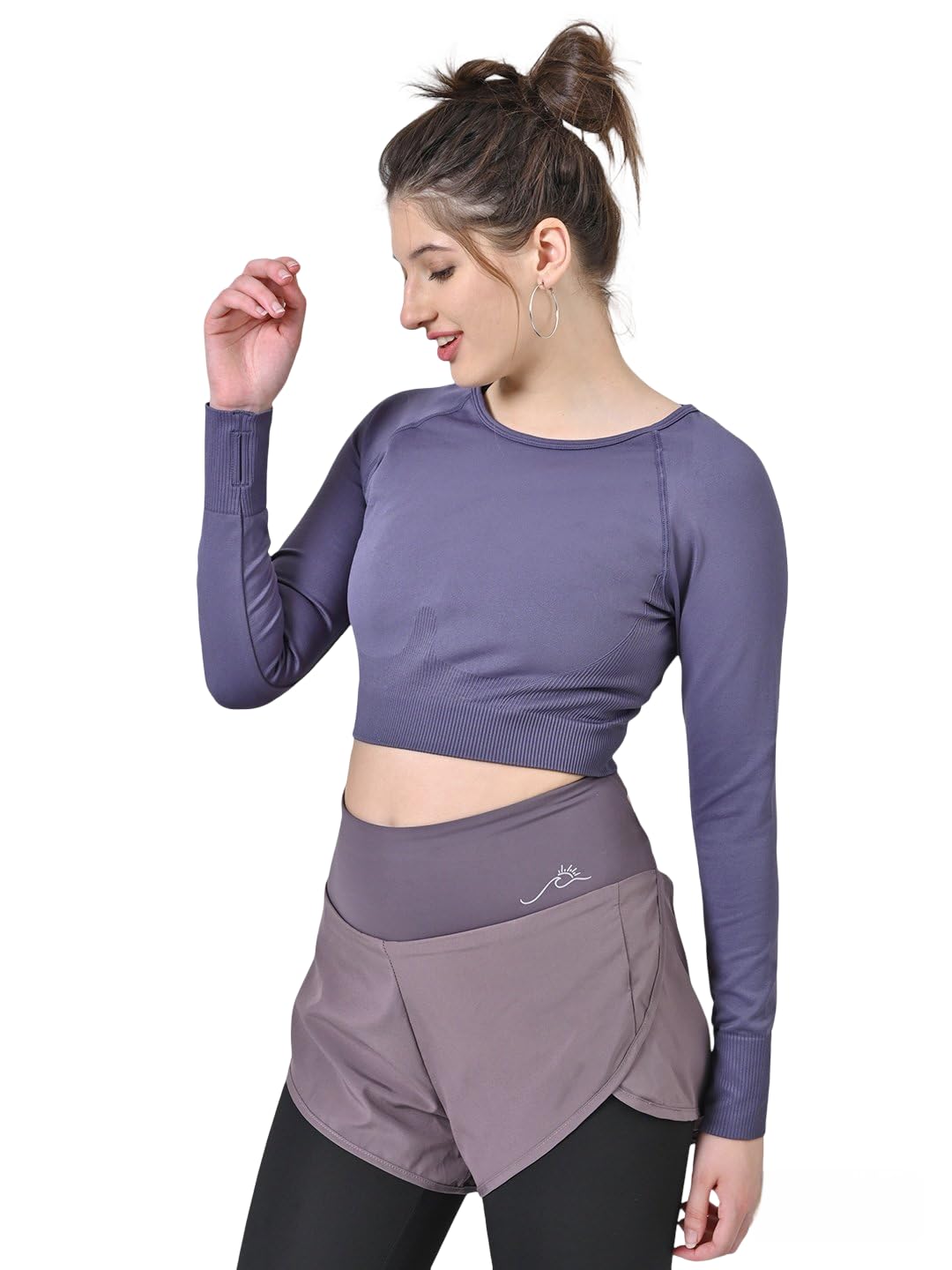 Women's Long Sleeve Crop Top for Workout, Gym, Athletic Wear, Dark Grey (in, Alpha, XS, Regular, Dark Grey)-image-20