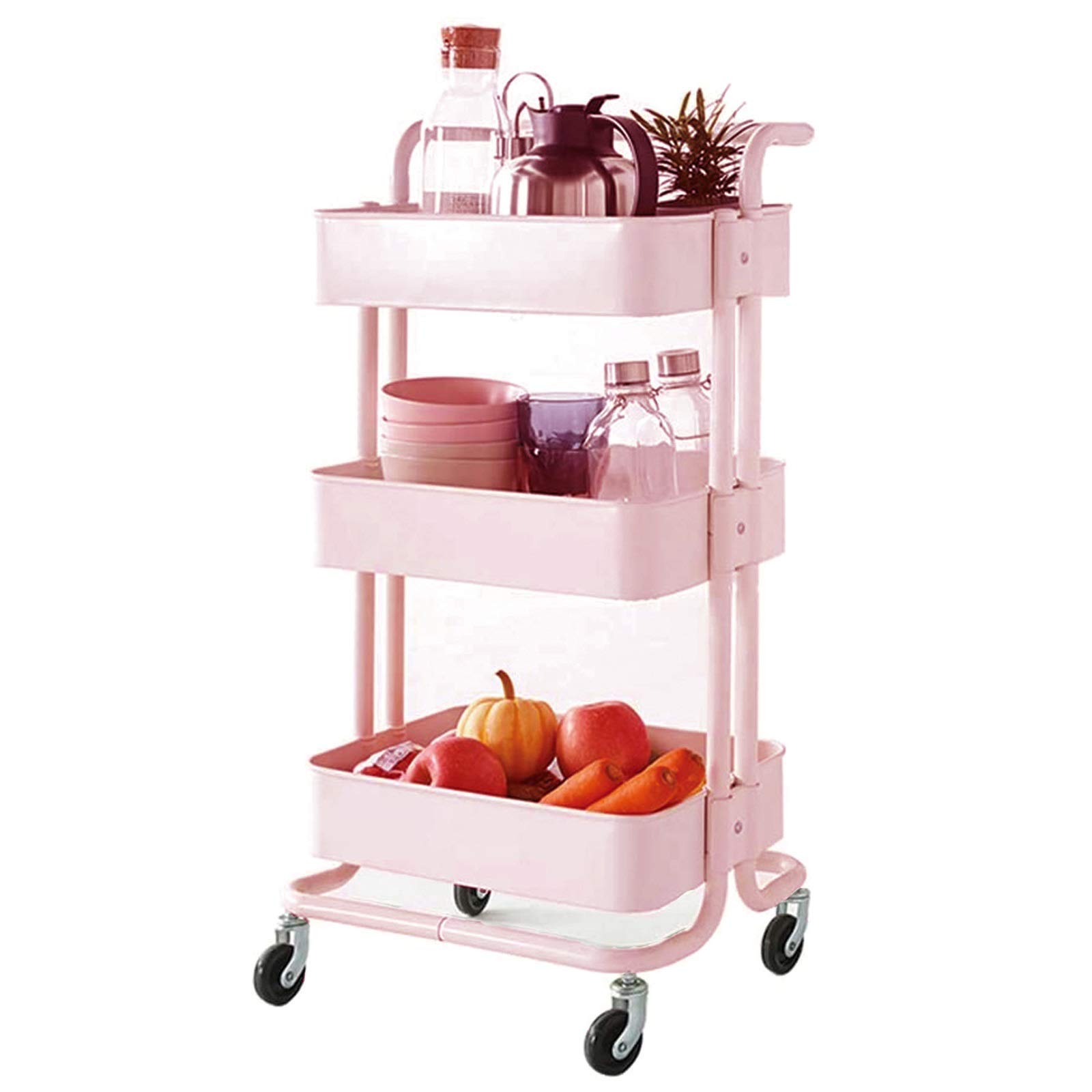 Chariot de rangement rose en métal : stop au désordre de 85 x 45 x 35 cm