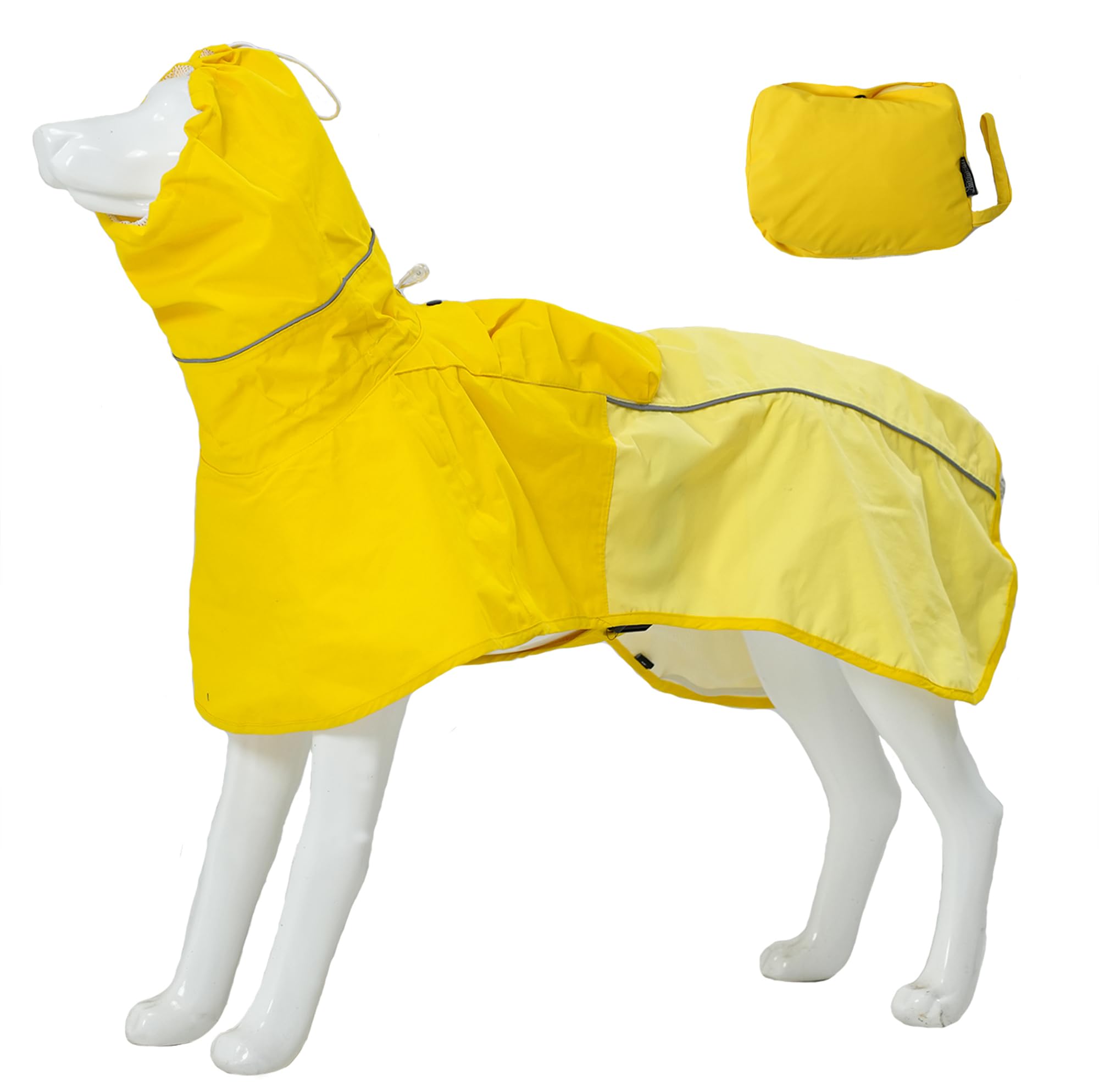 MAMORE Dog Raincoat, Waterproof Rain Jacket for Small Medium Large Dogs, Windproof Reflective Adjustable Breathable Pet Rain Coat with Storage Pocket and Leash Holes (Mineral Yellow, XL)