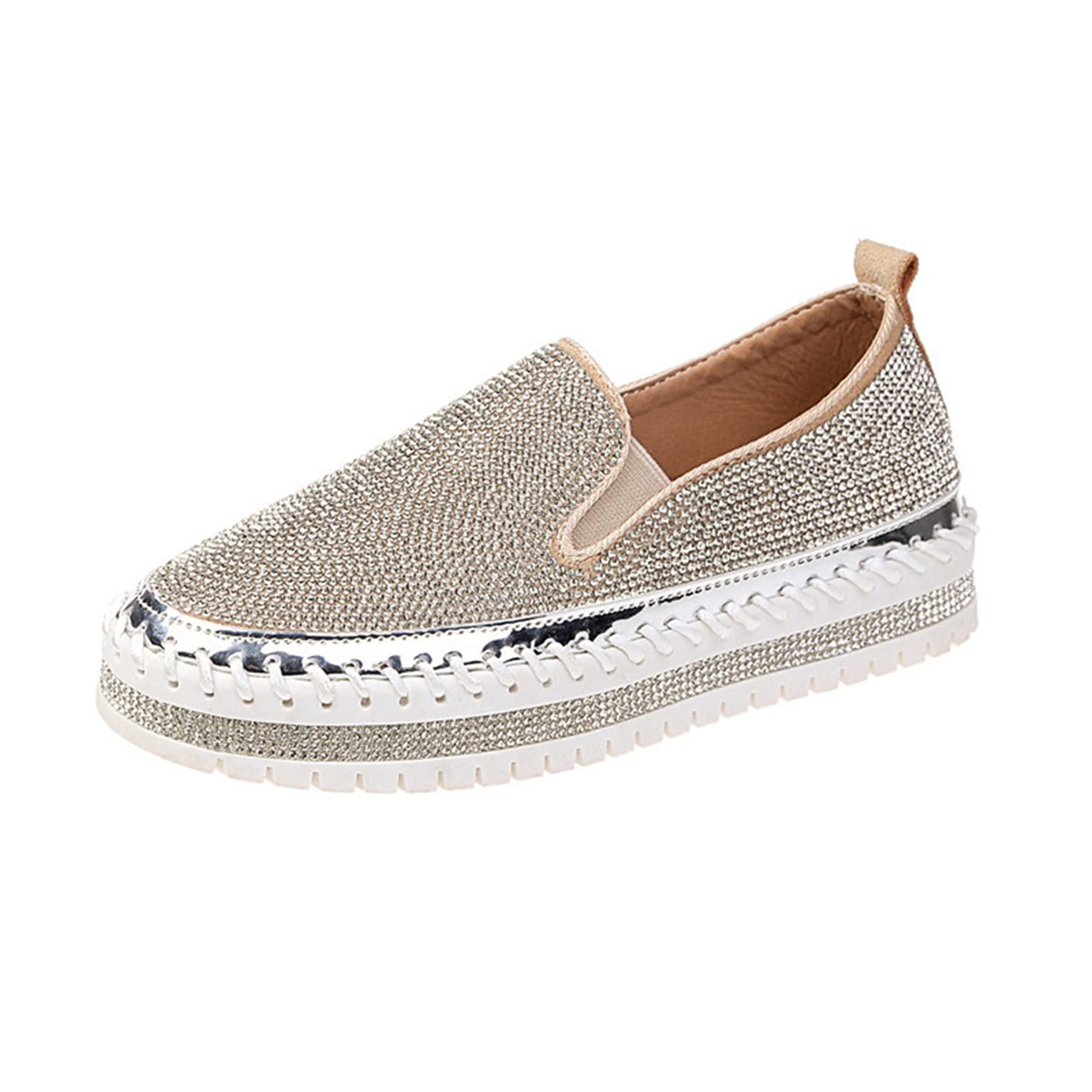 HINDOLA Women's Sparkly Fashion Sneakers Rhinestone Slip on Flatform Loafers Low Top Bling Casual Walking Shoes