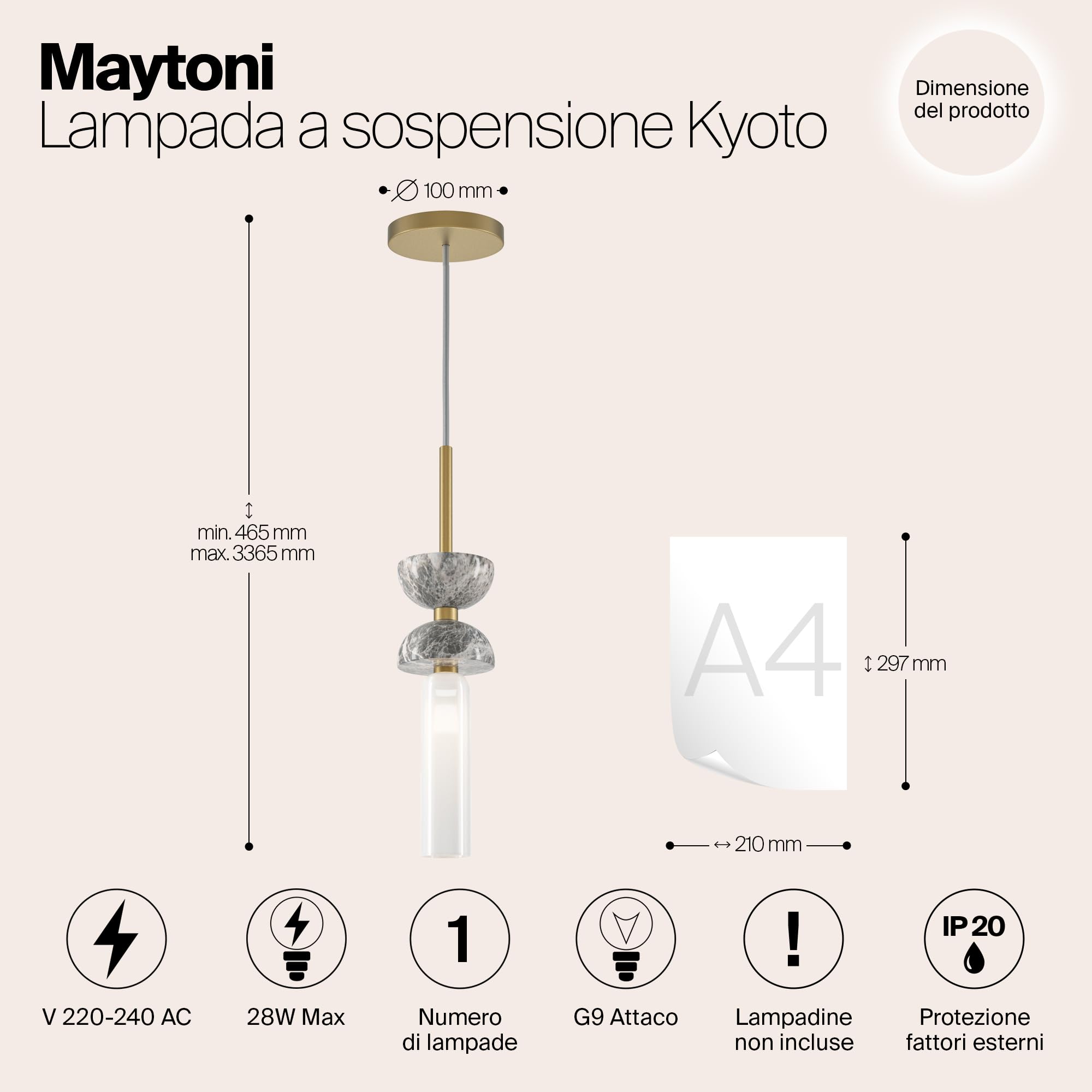 Lampada a Sospensione Kyoto in Metallo Oro e Cristallo Grigio per Soggiorno, Cucina, Camera da Letto, Sala da Pranzo, Ufficio