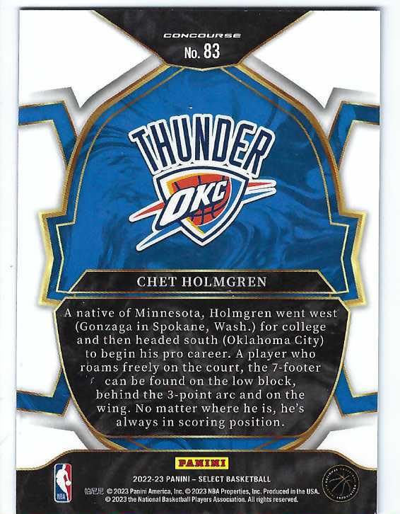 Amazon.com: CHET HOLMGREN 2022-23 Panini Select Concourse #83