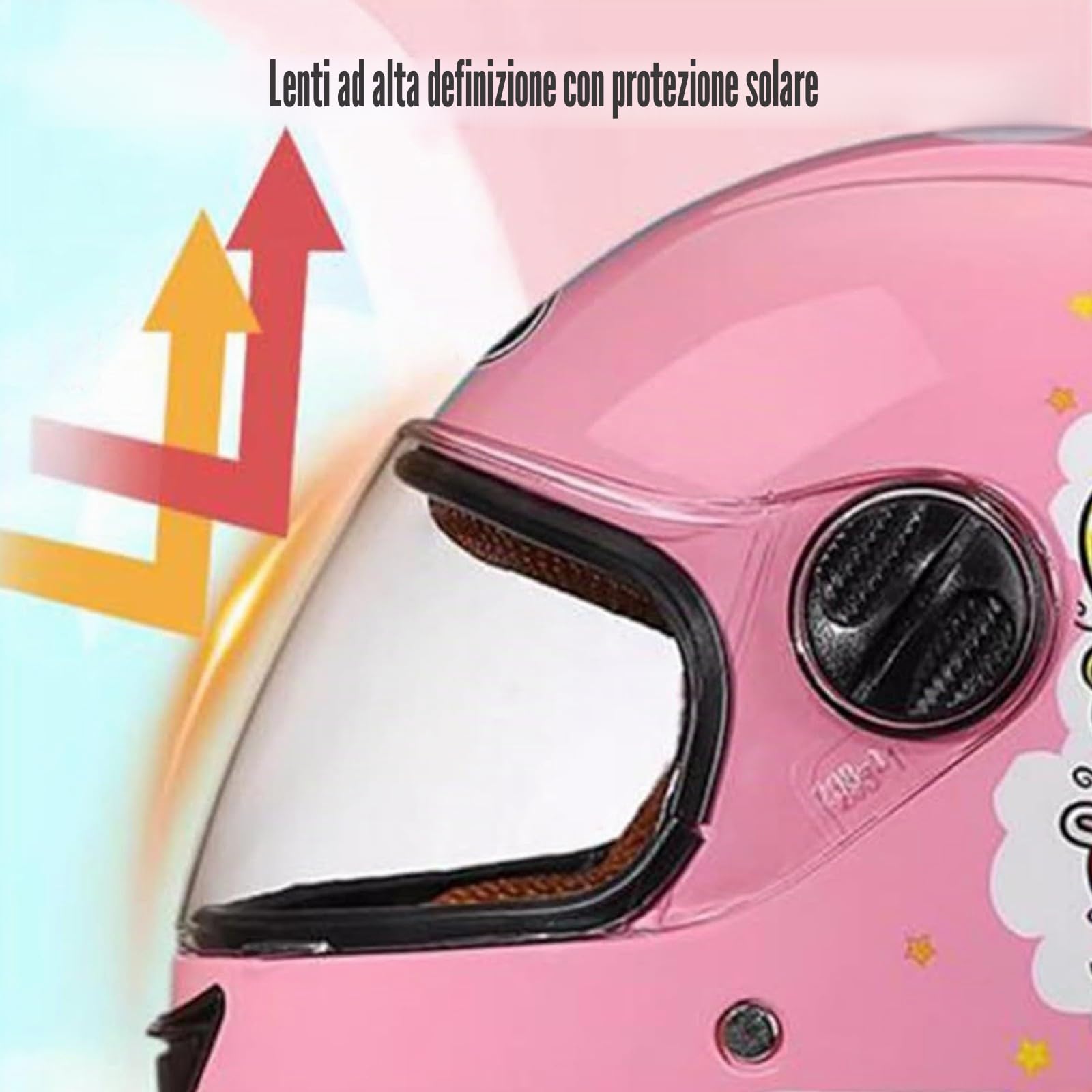 Casco moto integrale per bambini, casco scooter omologato ECE con visiera parasole e sciarpa rimovibile, casco scooter per ragazzi e ragazze dai 3 ai 12 anni