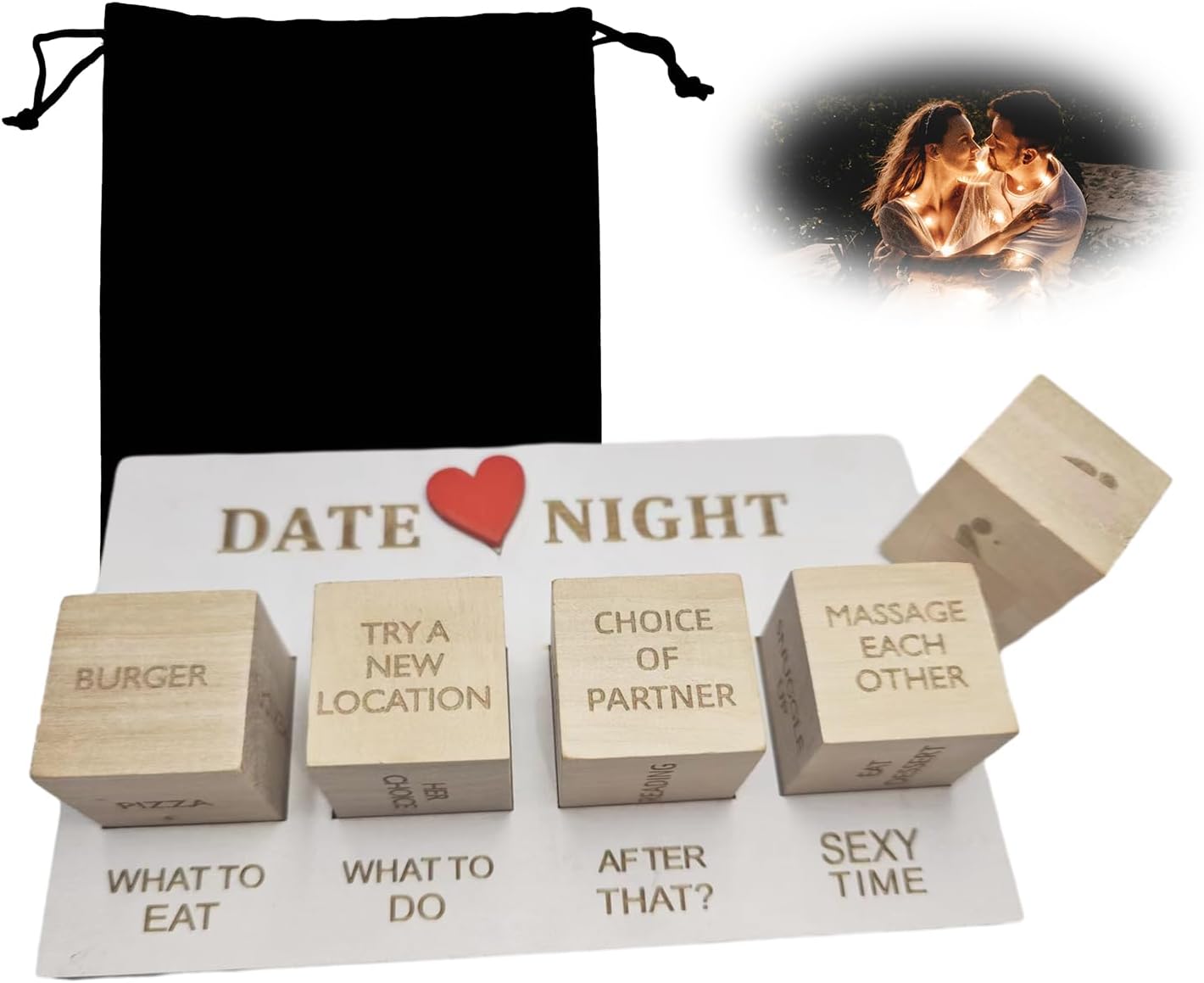 Date Night Dice - Wooden Couples Decision Dice for Him and Her, Date Night Ideas for Girlfriend Boyfriend - Valentine's Day Anniversary Games Christmas Birthday Gifts for Husband Wife