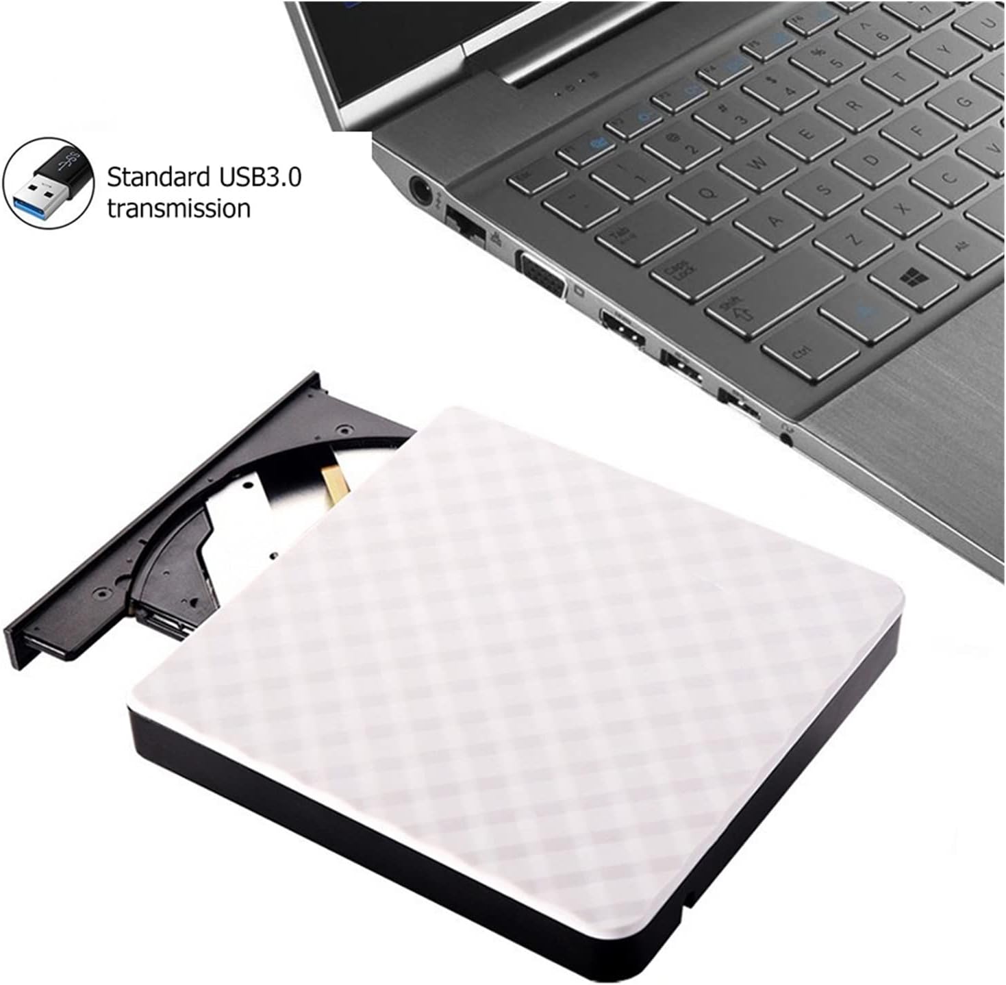 DVD Player External DVD Drive Optical Drive USB3.0 DVD Burner Recorder CD/DVD ROM CD RW External Optical Drive for Laptop PC Mini dv Player (Color : White)