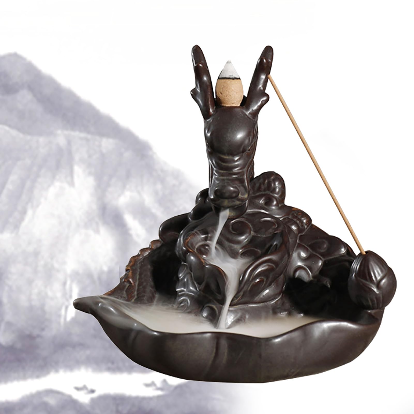 Amazon.co.jp: 陶器製お香ホルダー 仏教 中国ドラゴン 煙 逆流香炉