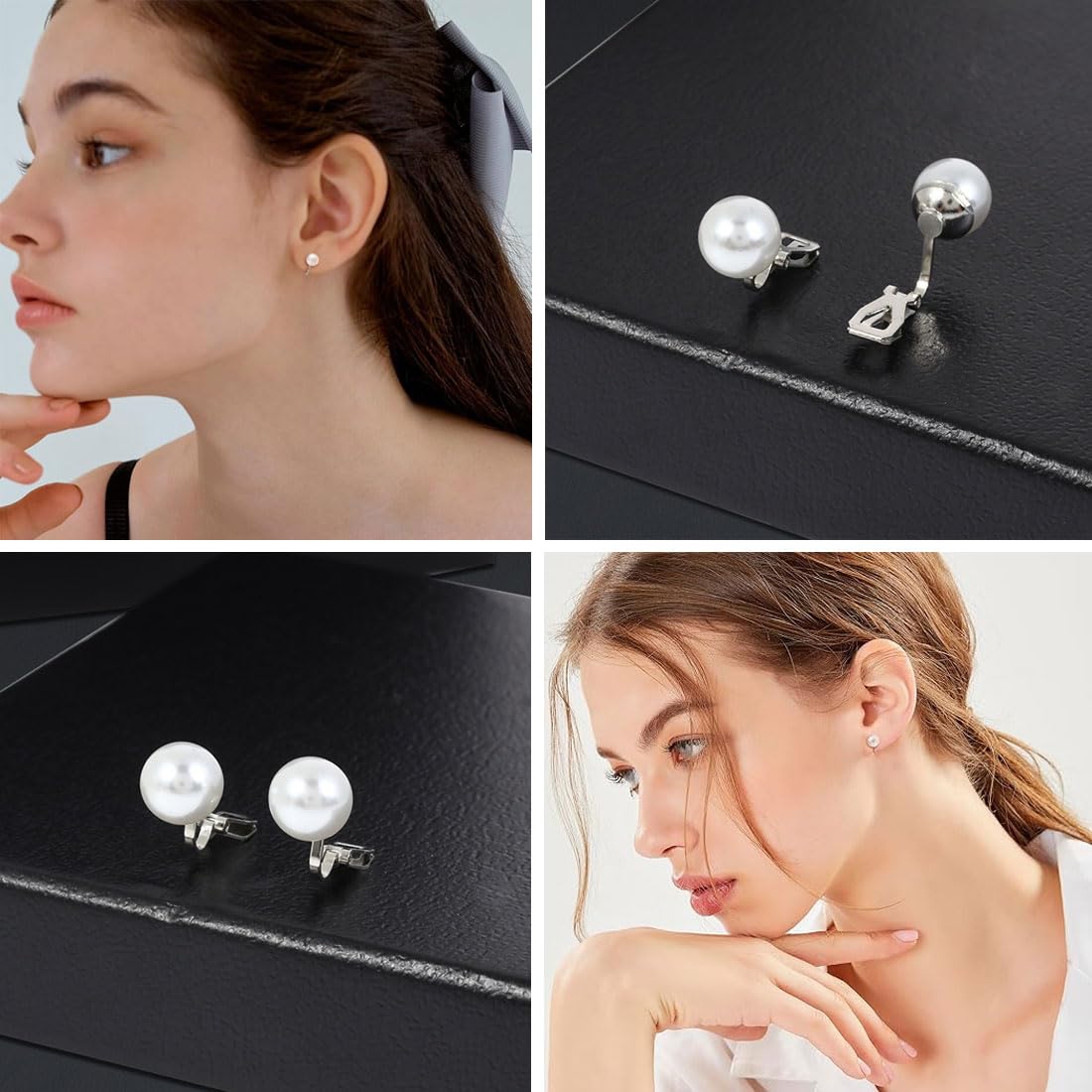 Orecchie A Clip Con Perle Finte - Orecchini A Clip Argento Per Donne Senza Foro, Regalo In Confezione Elegante - 2
