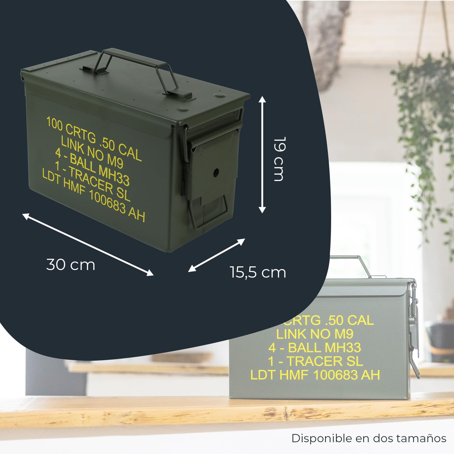 HMF 70011 Caja de Munición, US Ammo Box, Caja de Metal, 30 x 19 x 15,5 cm, verde