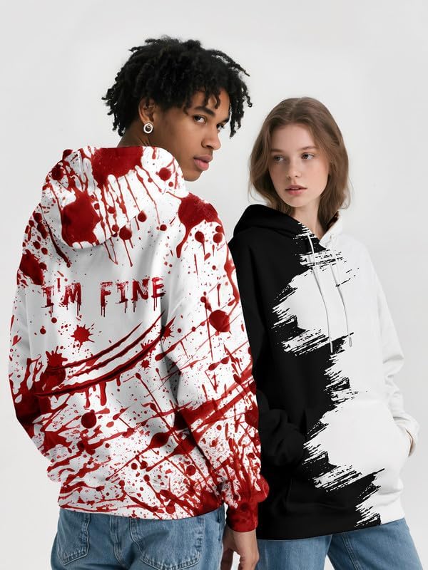 Mens Graphic Hoodies Pullover 3D Print with Pockets, Unisex Anime Black Red Hoodie Sweatshirt for Teen Boys - Image 2