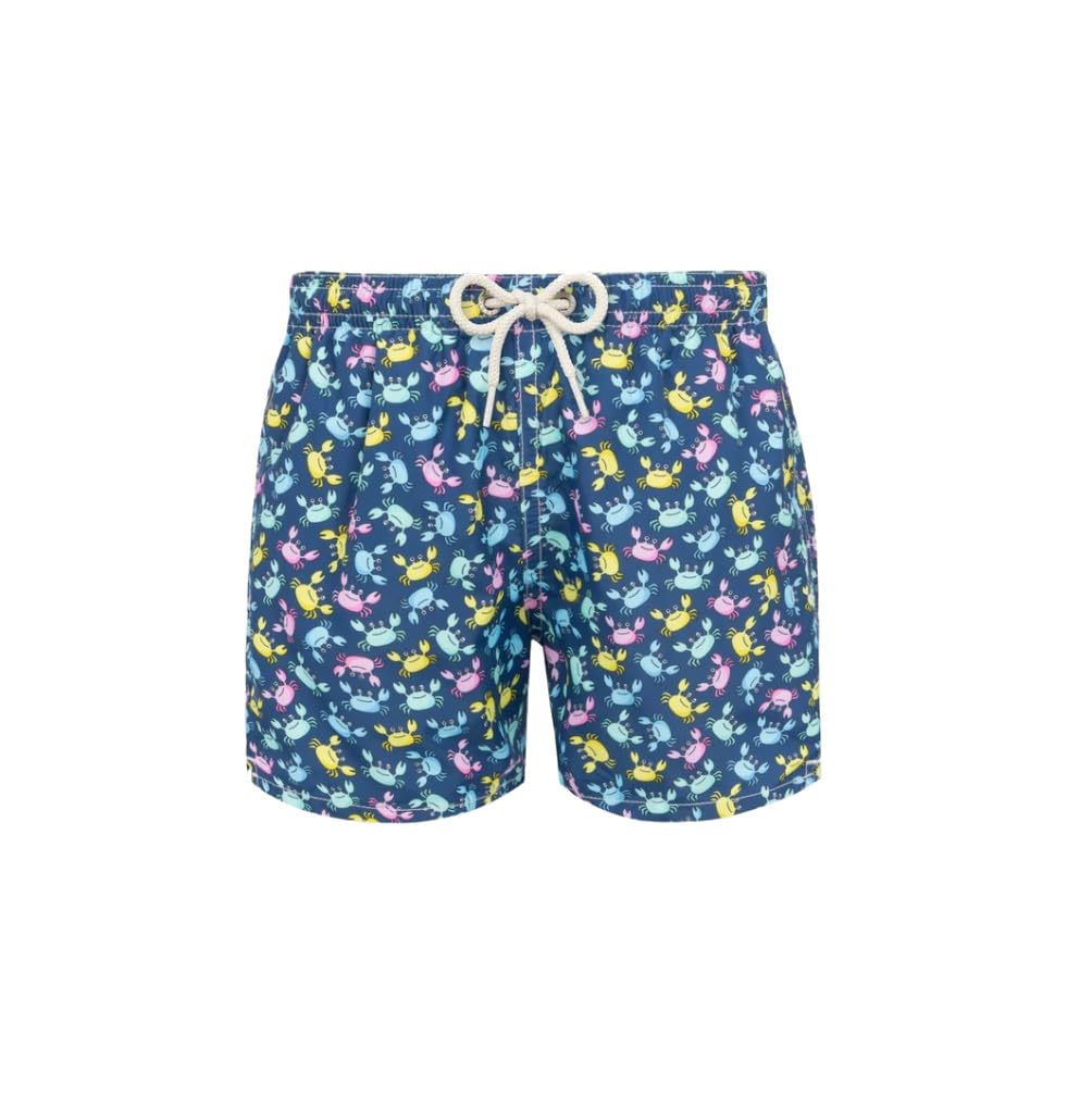 Saint Barth MC2 Costume Boxer Mare Jean Lighting in Tessuto Leggero Blu con Stampa Granchi Multicolor
