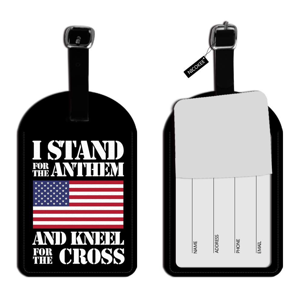 Nicokee I Stand for The Flag Kneel Cross USA American Flag Patriotic Luggage ID Tag Leather Travel Bag Label Suitcase Luggage ID Tag - 1 pack