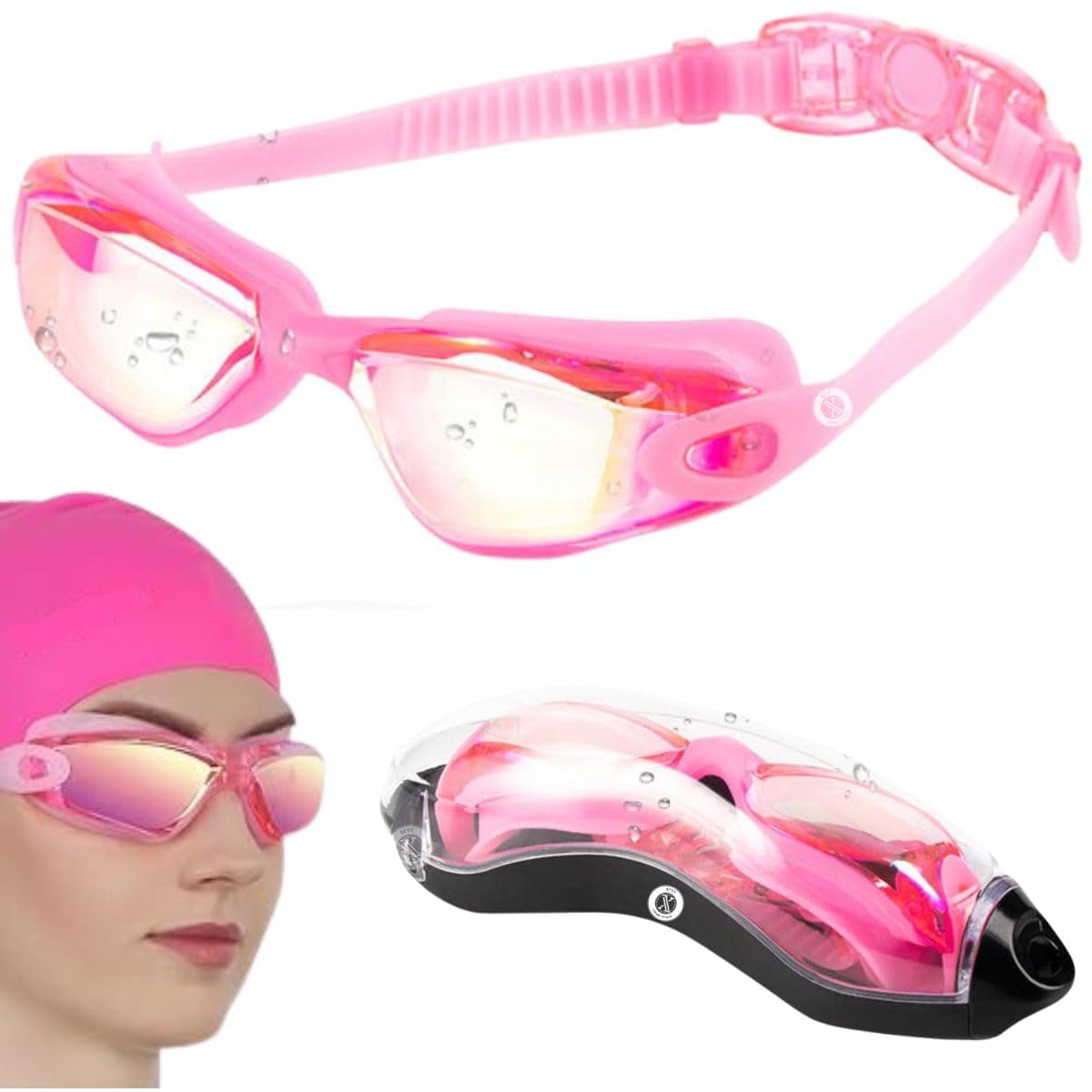 XFyt Premium Swimming Goggles| UV Protection, Anti Fog Mirrored Lens, Adjustable strap, Comfortable One Push Button to wear with protection case | For women and girls over 12 (Pink) (B0CZPD22SS) Amazon Price History, Amazon Price Tracker