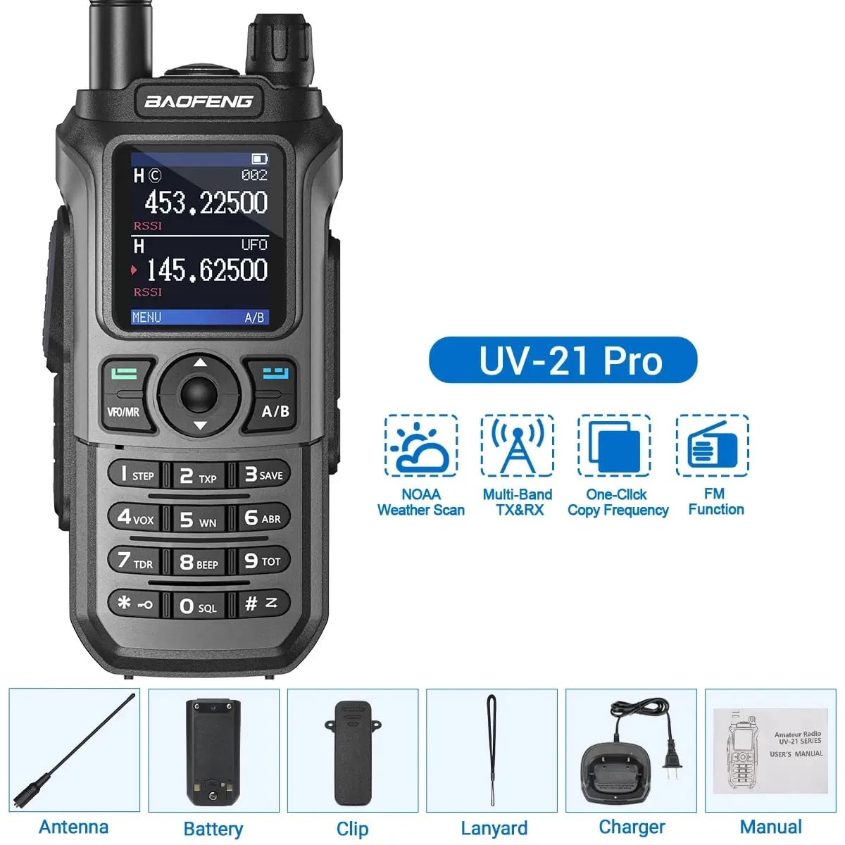 UV-21E Walkie Talkie de Largo Alcance,Compatible Baofeng Impermeable con Cargador Tipo-C, 144-146/430-440 16 KM de Alcance (Gris Oscuro)