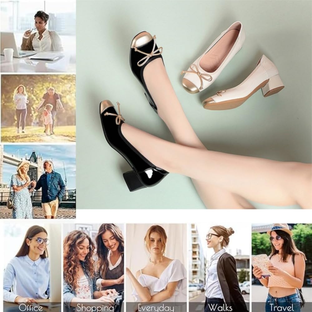 Zapatos de ballet elegantes para mujer, tacones bajos y gruesos, puntera redonda, bonitos mocasines de trabajo con lazo para fiesta, oficina, vestido