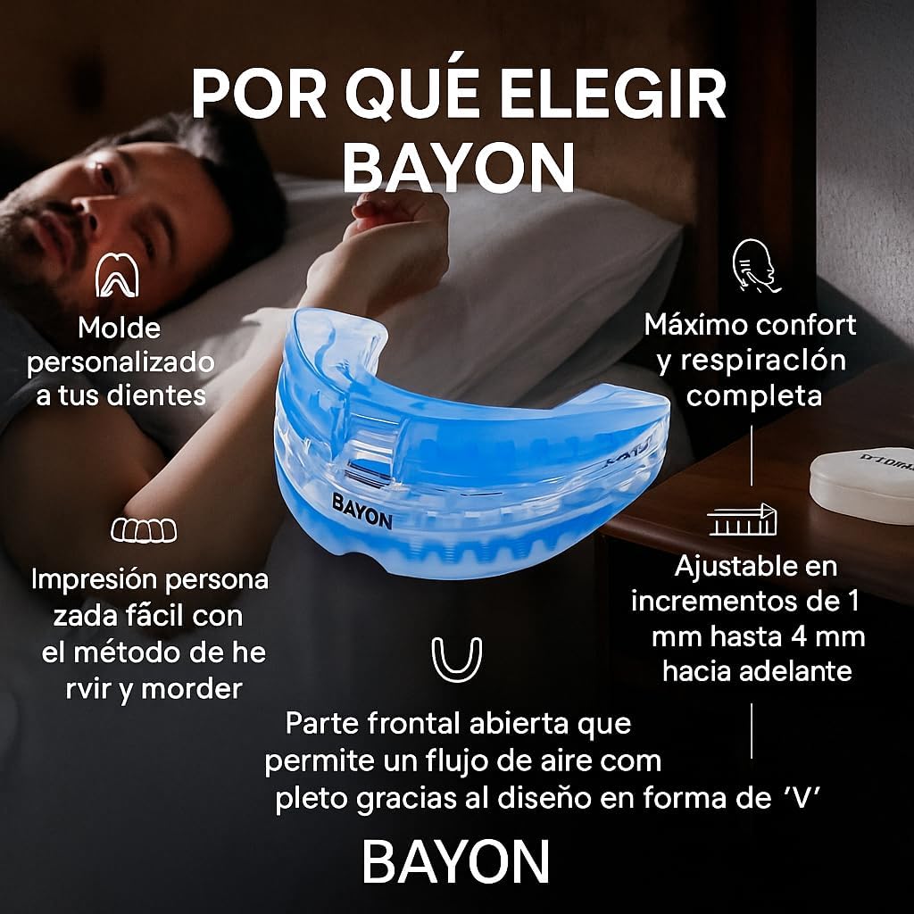 Férula Antirronquidos de Avance Mandibular Ajustable Termomoldeable para Reducir Ronquidos y Bruxismo