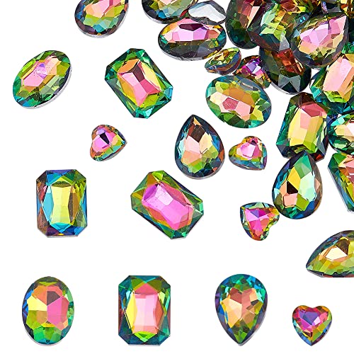 FINGERINSPIRE 64 Pcs 4 Shapes Pointed Back Rhinestone Glass Rhinestones Gems Colorful Rectangle/Teardrop/Heart/Oval Crystal Jewels Embelishments with Silver Plated Back Faceted Stone for Craft Making
