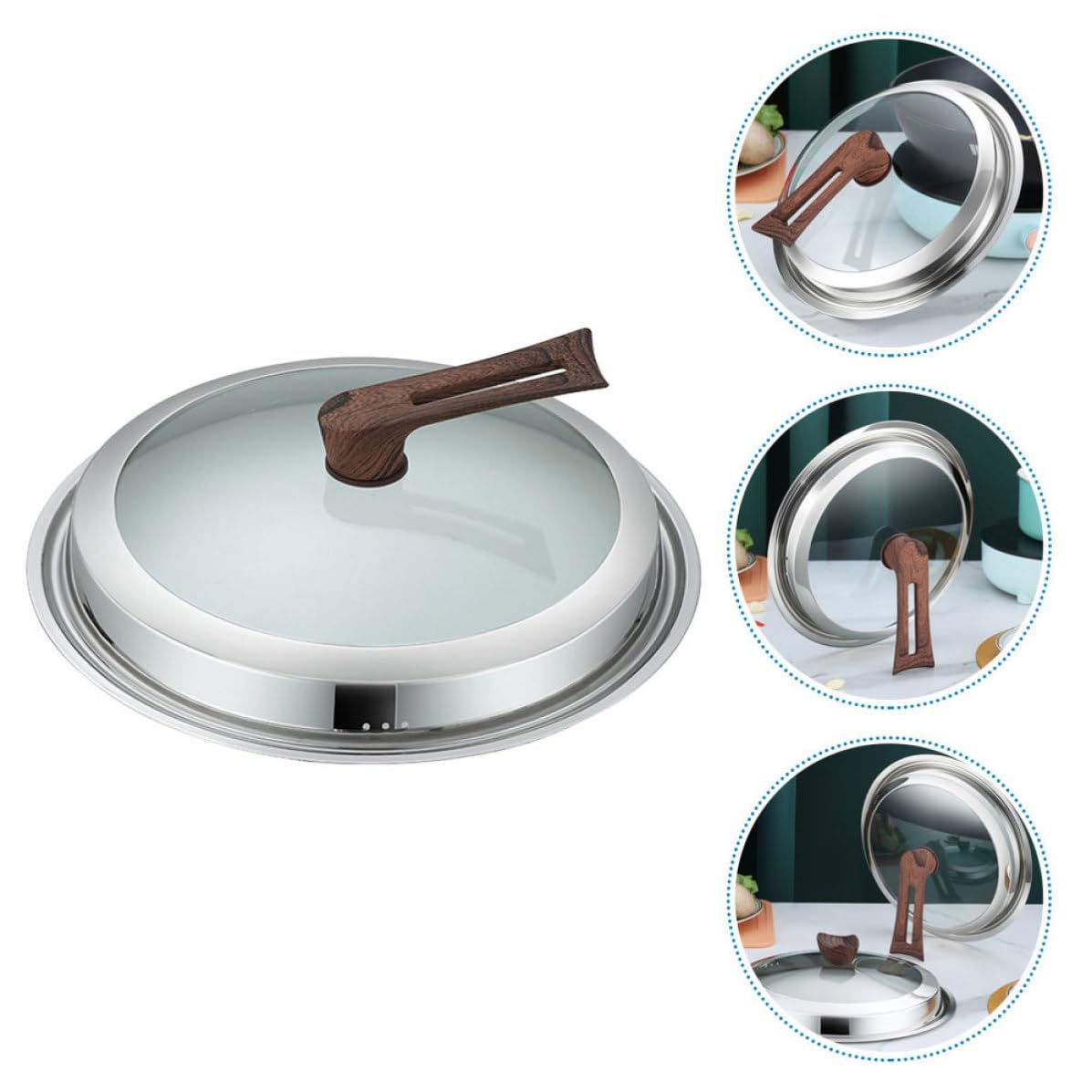 PLAFOPE Coperchio Bordo in Acciaio Inox Design Creativo in Vetro Trasparente Anti-trabocco Adatto per Wok e Padelle, per Cucina Domestica