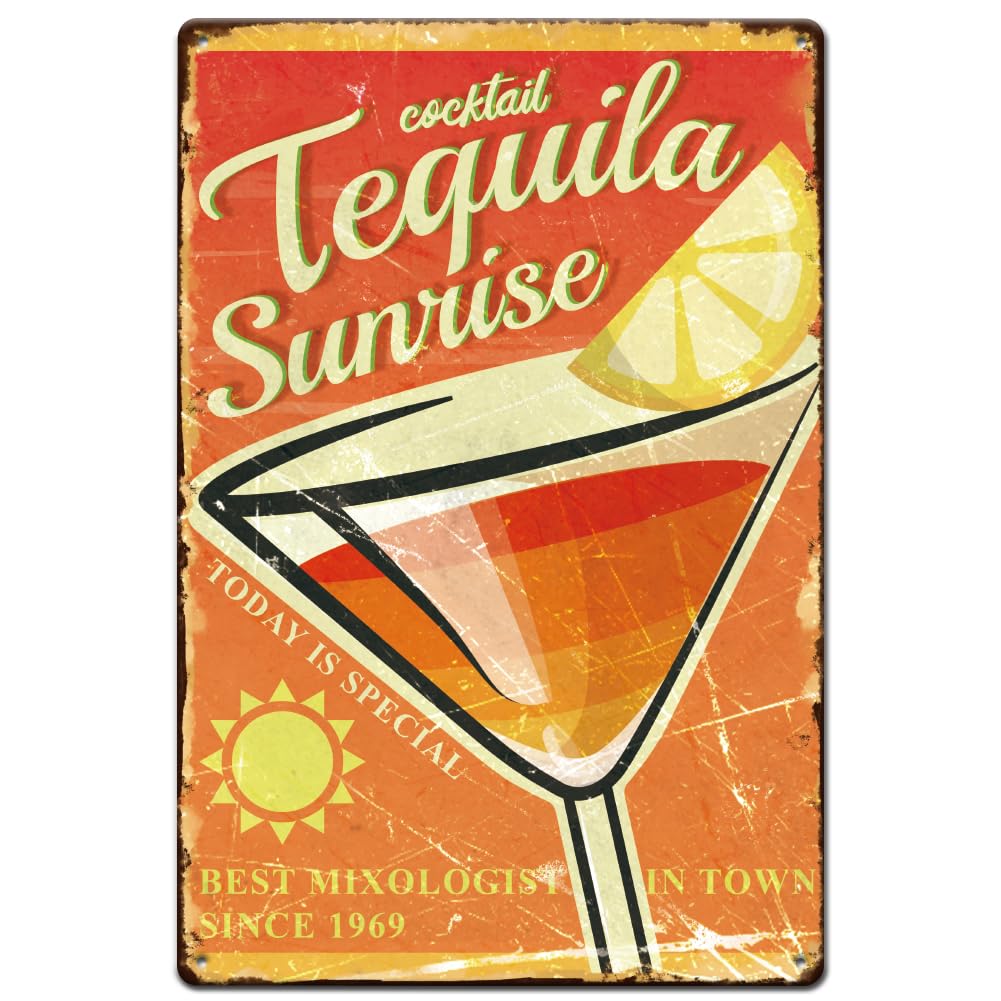 peiyeety Wine Drink Tin Sign Tequila Cocktail Sunrise Metal Tin Sign Best Mixologist in Town Metal Signs Funny Signs and Plaques Metal Wall Art for Kitchen Bars Pub Man Cave Wall Decor 8x12 Inch