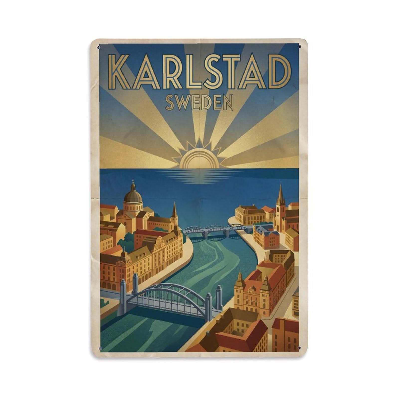 Travel Retro Sweden Karlstad Metal Tin Sign Plaque Wall Decor for Cafe, Club Bar, Office, Garden Metal Poster 8x12Inch