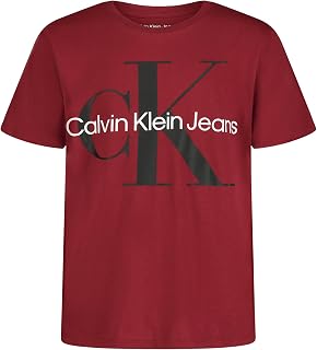 Boys' Short Sleeve Logo Crew Neck T-Shirt, Soft, Comfortable, Relaxed Fit, Core Red Carpet, 8