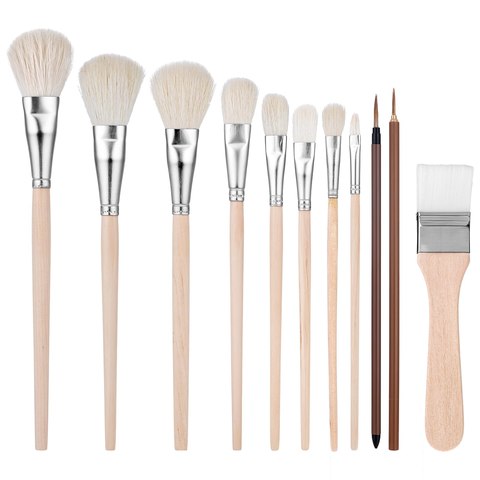 Mop Brush Set 11Pieces Assorted Size Versatile Goat Hair Blending Mop Brushes Multi-Shaped Paint Brushes with Wooden Handle Watercolor Paint Brush for Watercolors Acrylics Inks Gouache Oil Tempera