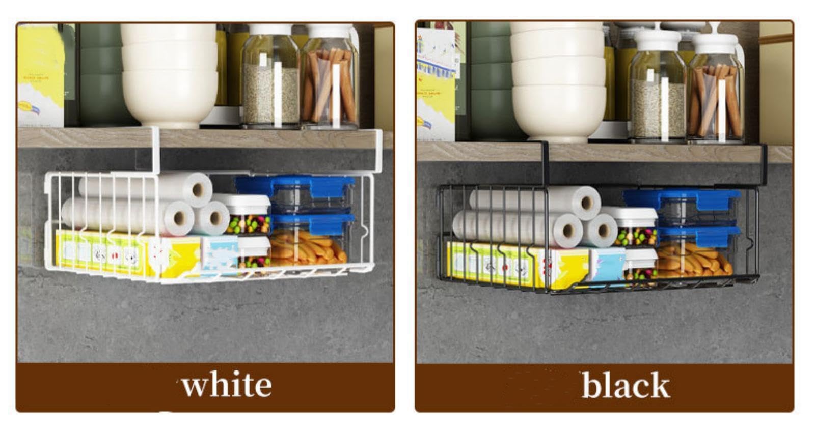 Metalen hangende mand voor keukenkast kledingkast opslag roestvrij staal hangende plank organizer voor kantoor badkamer onderplank kast mand (wit