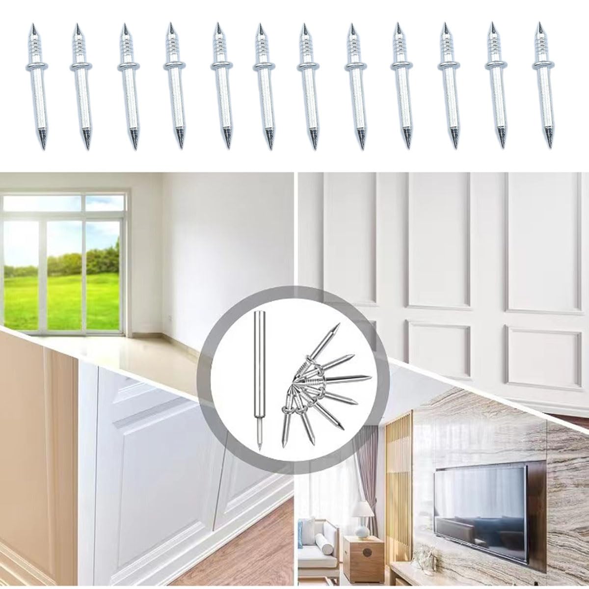 Double-Head Skirting Thread Seamless Nails Double Headed Nails Baseboard Nails Invisible Safety Screws Special Sleeve Tool for Nail -50PCS