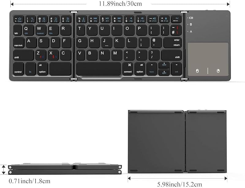 seenda Összehajtható Bluetooth Billentyűzet Érintőpaddal - 2 az 1-ben (Bluetooth + USB) Újratölthető AZERTY Hordozható Billentyűzet PC/Table