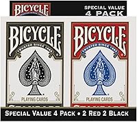 Vista 2 de Bicycle Juego de 4 Mazos de Cartas, Barajas de Tamaño Póquer con Índice Estándar en Rojo y Negro para Póquer, Blackjack, Rummy, Noches de Juego