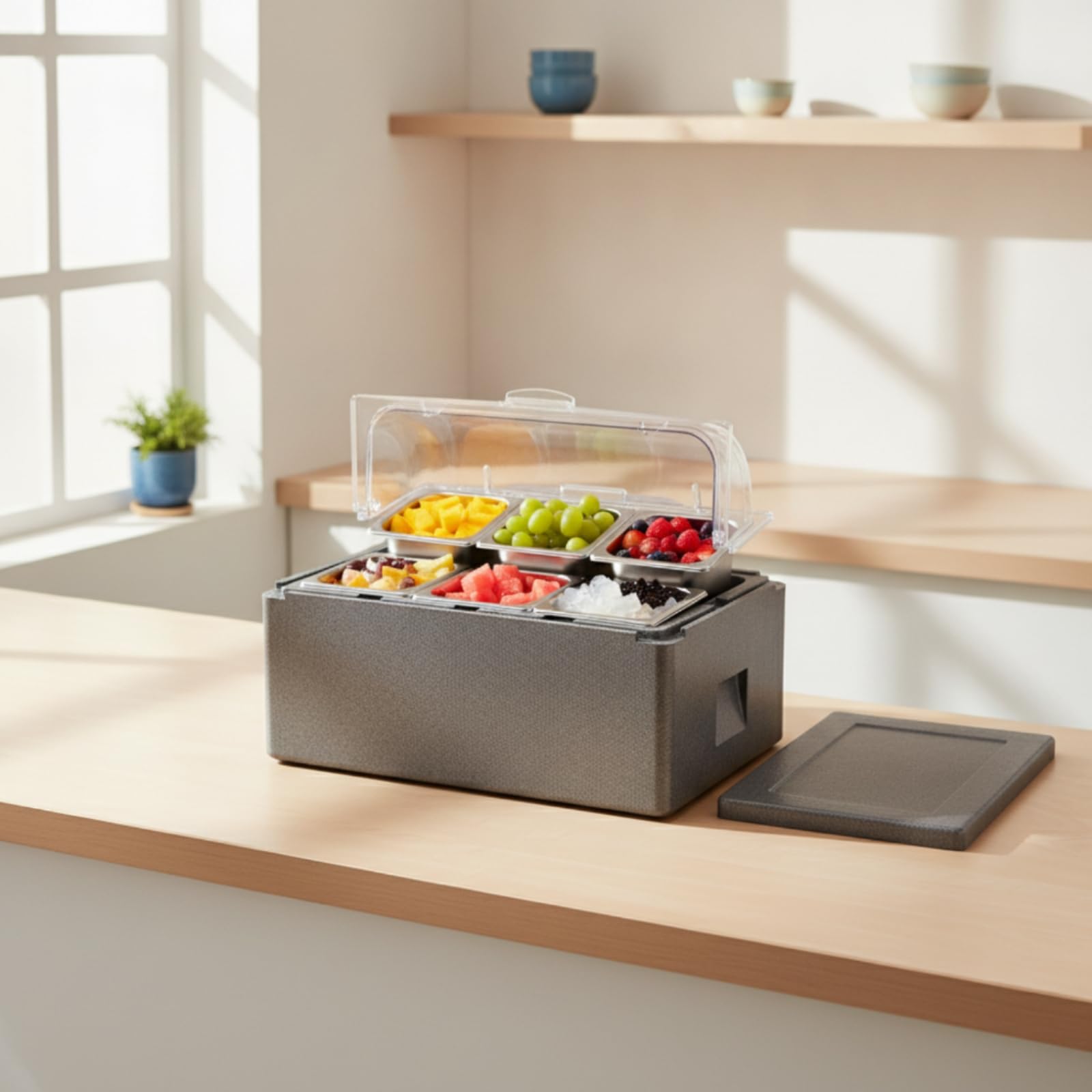 Contenedor Isotérmico de Alimentos Caja, 31L Tapa Sólida Gris + Caja Vacía