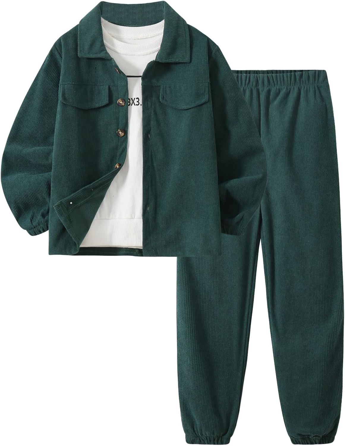 Fdqin Toddler Boys Clothes Long Sleeve Corduroy Shirt Top and Pants Sets Casual Outfits for Spring Fall 2 Pieces 3-10Y