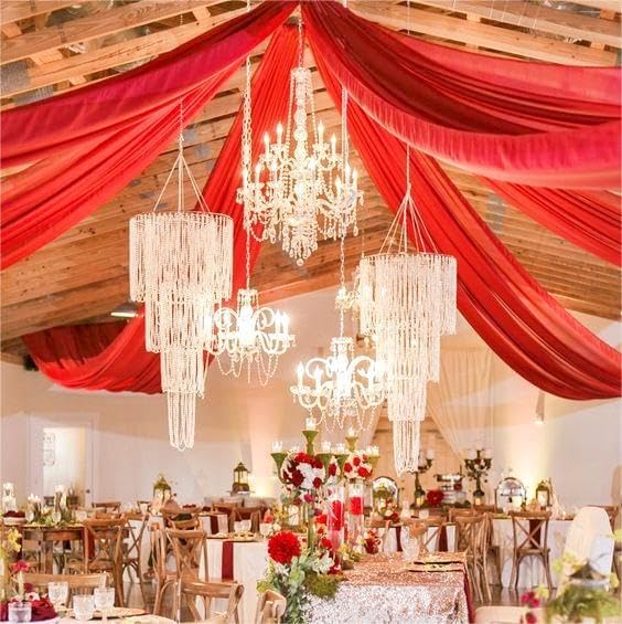 Miniatura 4 de Fanqisi Cortinas rojas de techo, 6 paneles de 5 x 15 pies para arco de boda, tela drapeada, cortinas de gasa para boda, cortinas decorativas con