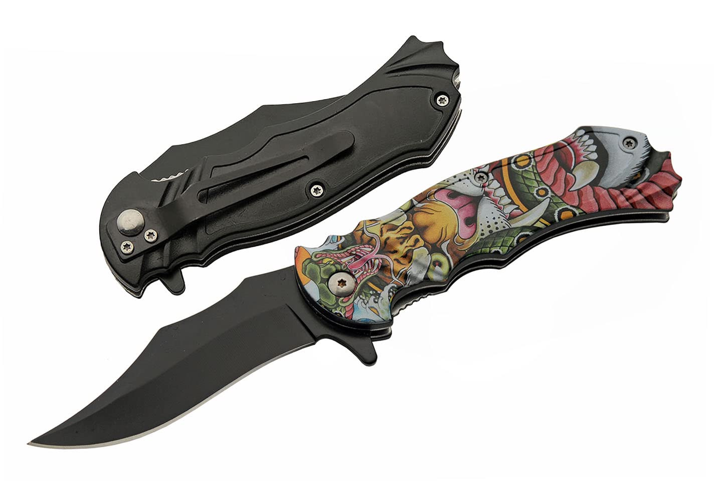 SZCO Supplies 8” Tiger & Snake Assisted Open EDC Folding Knife With Pocket Clip