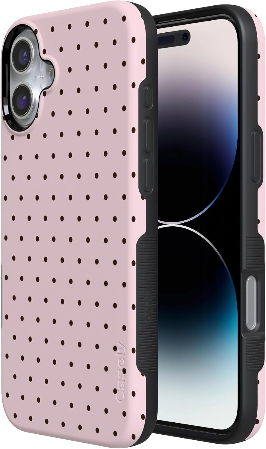 Casely iPhone 16 Plus Case | On the Dot | Pink & Brown Polka Dot | Bold Protective Design | Compatible with MagSafe