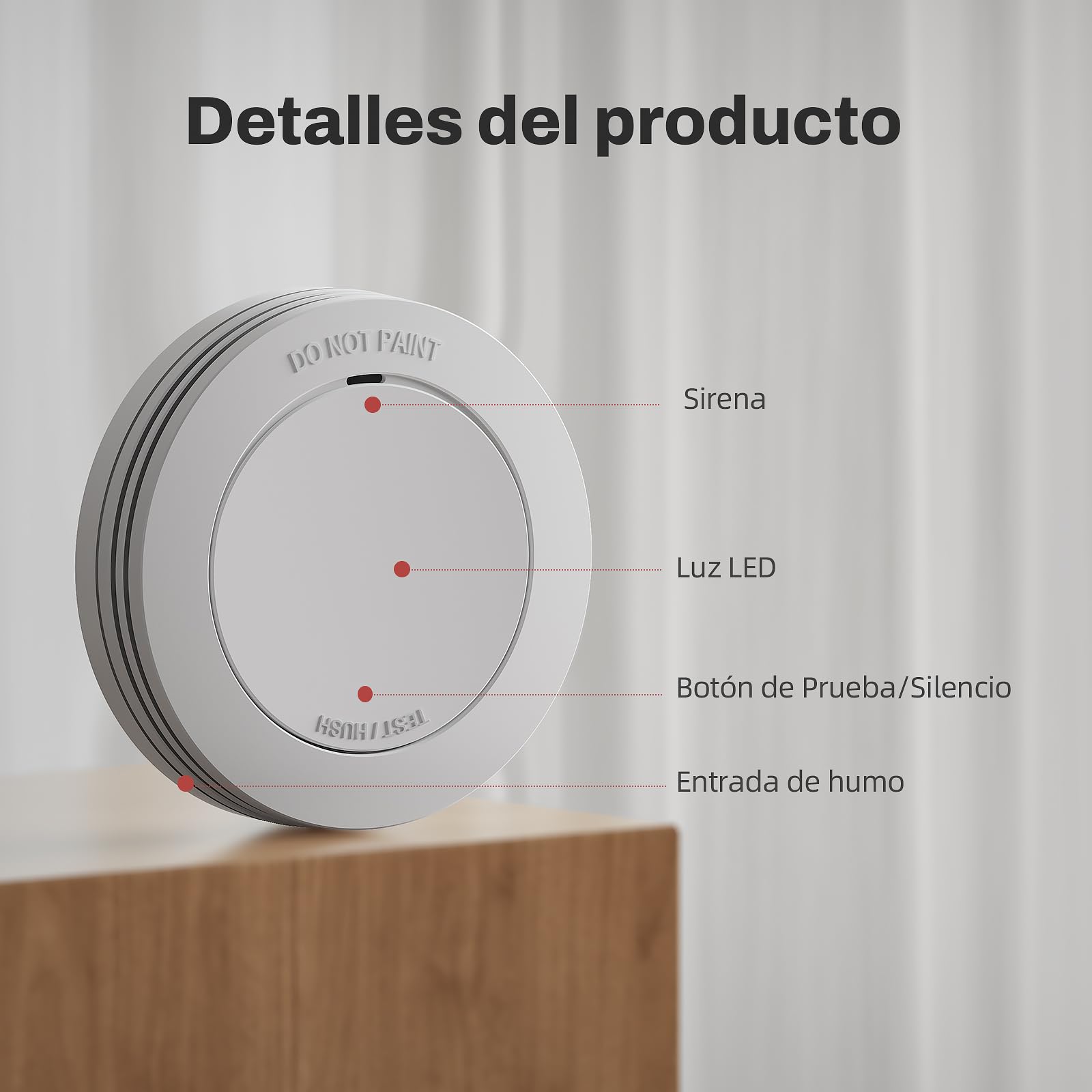 Safeliveo Detector de Humo- Alarma de Incendio para el hogar - Batería de 10 años - Sin LED Intermitente - Función de Prueba y Silencio - con Almohadillas Adhesivas - Conforme a EN 14604-3 Piezas