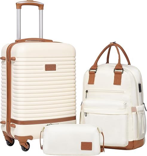 Coolife Suitcase Set 3 Piece Luggage Set Carry On Travel Luggage TSA Lock Spinner Wheels Hardshell Lightweight Luggage Set(White, 3 piece set (BP/TB/20))