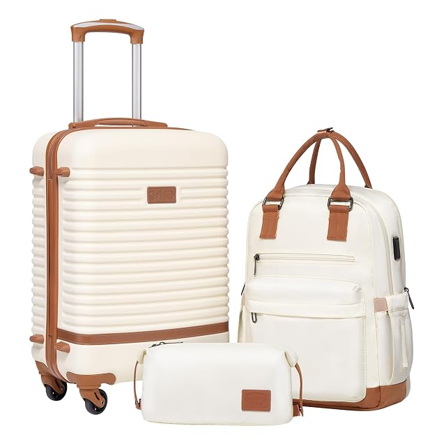 Coolife Coolife Luggage Set Carry On Suitcase,3 piece, White(BP/TB/20)