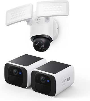 eufy Security S220 SoloCam 2-Cam Pack, Solar Security Camera, Wireless Outdoor Camera Floodlight Camera E340 Wired, 360 Pan and Tilt