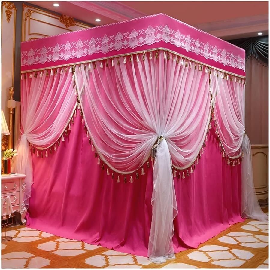 Mosquitera con soporte reforzado y dosel de encaje europeo rosa