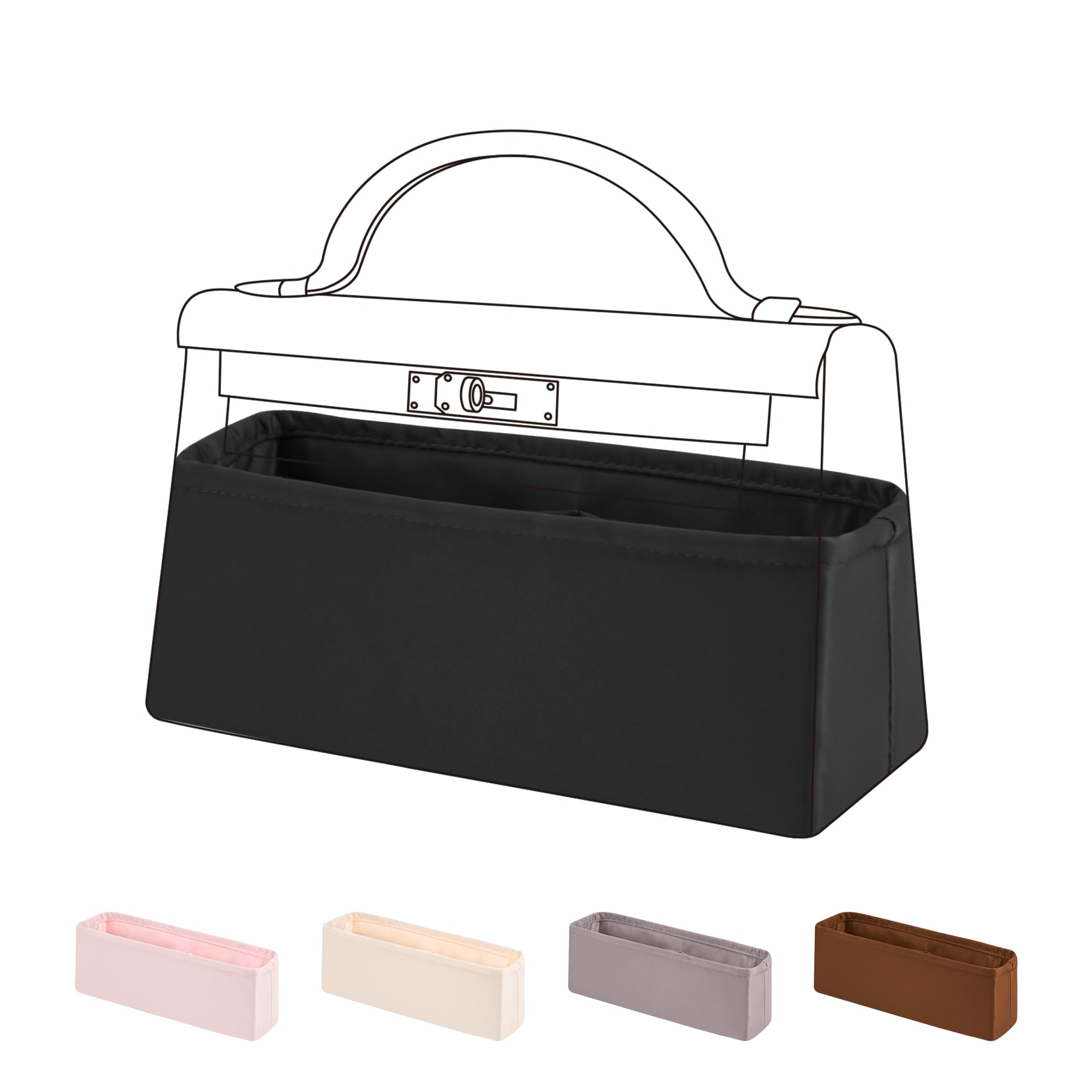 DGAZ Silk Purse Organiser Insert Fits MiniKelly Pochette, Silky Smooth Bag Organiser, Luxury Handbag & Tote Shaper (Black, MiniKelly Pochette)