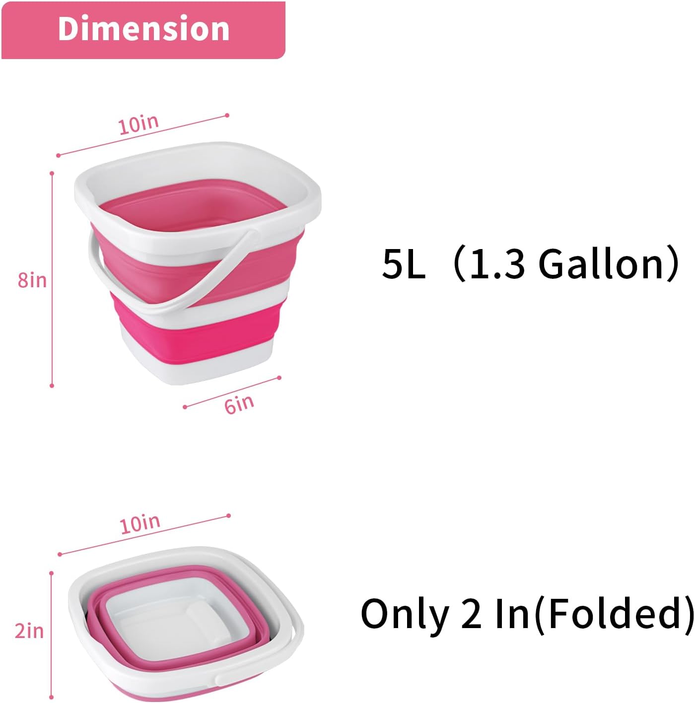 2 pack collapsible buckets 5l 1.3gallon small cleaning bucket for household portable plastic bucket outdoor car washing tub foldable camping beach sand water pot pail space saving square grey and pink grey+pink