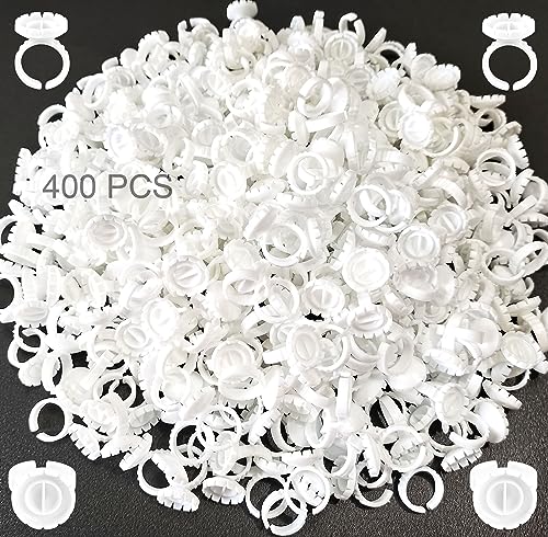 Glue Rings for Eyelash Extensions, 400 PCS Glue Rings Lash Ring for Glue, Smart Lash Glue Ring Holder Blooming Eyelash Glue Holder, Disposable Volume Fanning Cup for Lash Extension Supplies,Adjustable