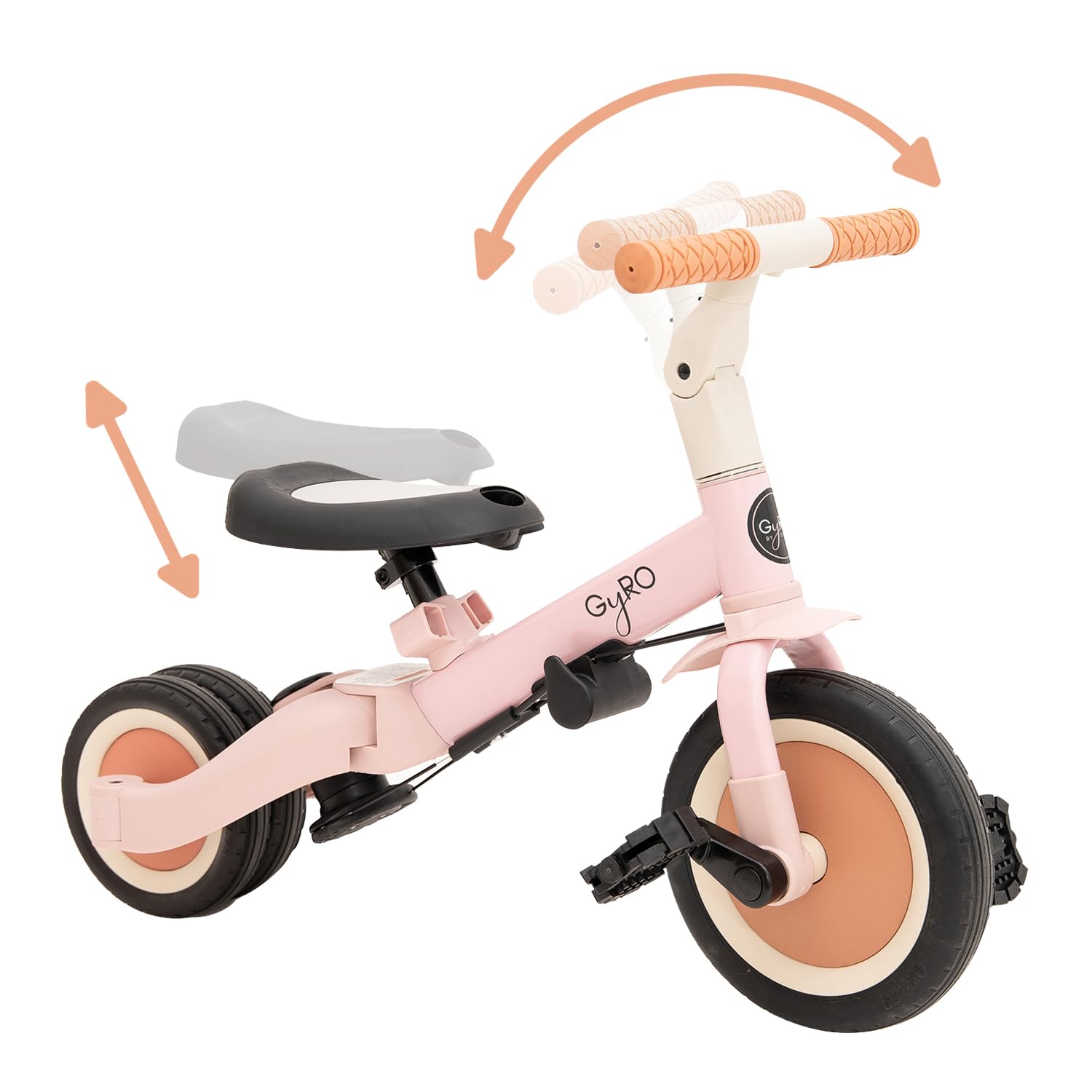 Olmitos - Triciclo evolutivo per bambini 5 in 1, bicicletta per bambini da 1 anno a 5 anni, da triciclo a bicicletta con o senza pedali, adattabile e trasformabile (Gyro + Rosa