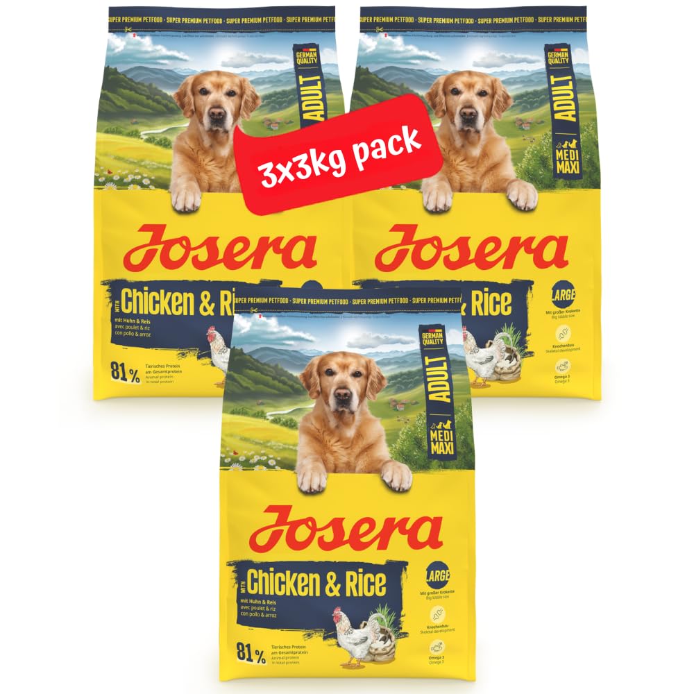 Josera Medi/Maxi Adult Chicken & Rice complete dry dog food | Medium & large breeds | Lots of meat | Salmon Omega 3 | Joint care | Gluten-free | 3x3kg