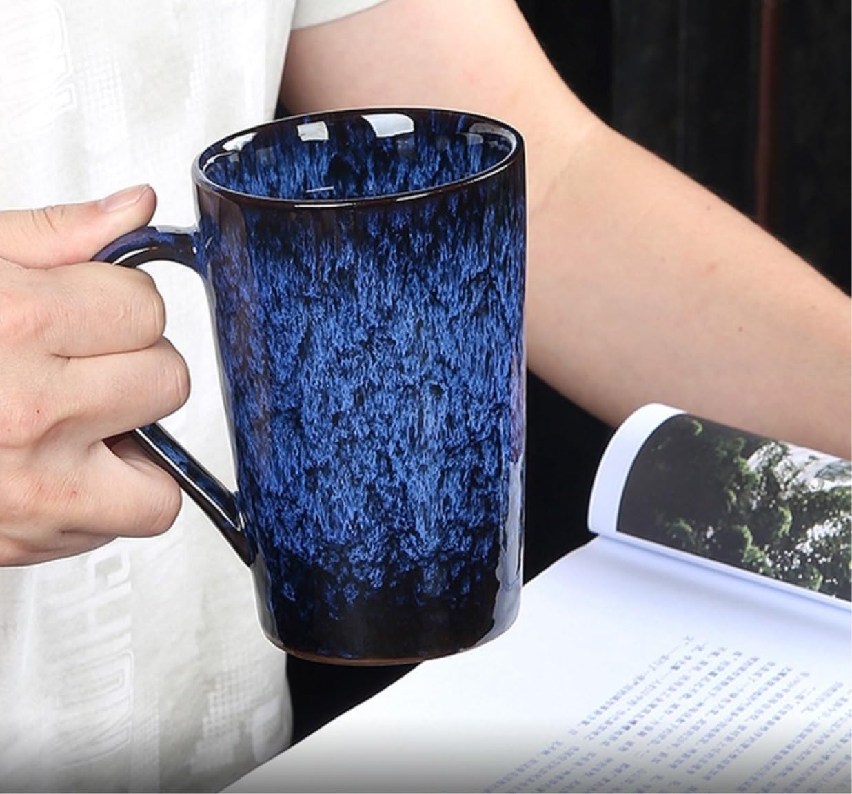 Taza de Café de Té Tazas Taza De Cerámica Esmaltada De Horno Personalizada 400ML Taza De Bebida De Oficina De Gran Capacidad Taza De Desayuno De Leche Para El Hogar para té de la tarde(E)