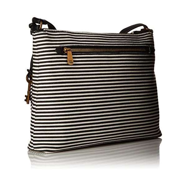 Fossil Women's Kinley Fabric Large Crossbody Purse Handbag, Black Stripe (Model: ZB7227080)