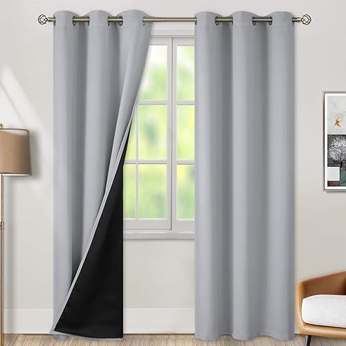 BGment - Cortinas con aislamiento térmico para habitación, 100 % opacas, con forro negro, cortina de doble capa con ojales, reduce el ruido (42 x 84