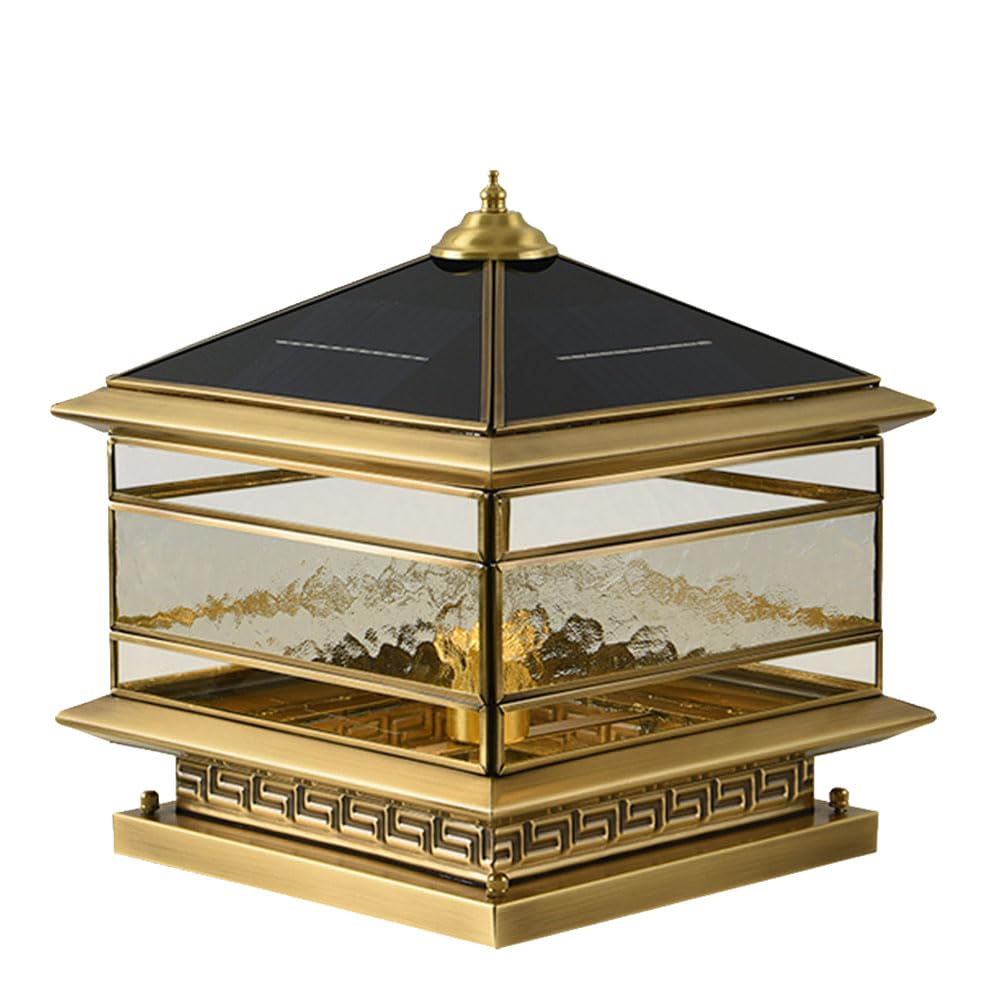 KNBVFHG Outdoor Waterproof Gatepost Pillar Head Lights European Style All Copper Solar Column Light Villa Garden Wall Gatehouse and Courtyard Post Cap Lamp for Living Room Bedroom House Bedside